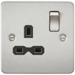 13A 1G DP Switched Socket - Brushed Chrome with Bl