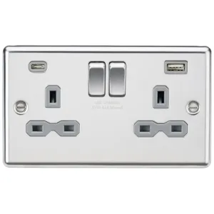 13A 2G SP Switched Socket with dual USB C+A 5V DC