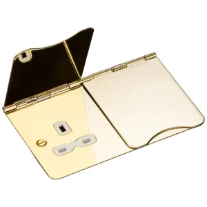 13A 2G Unswitched Floor Socket - Polished Brass wi