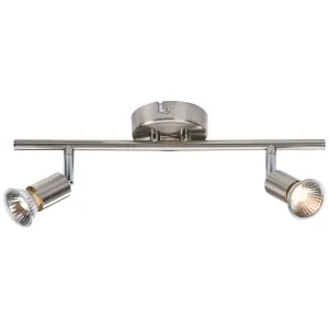 230V GU10 Twin Bar Spotlight- Brushed Chrome