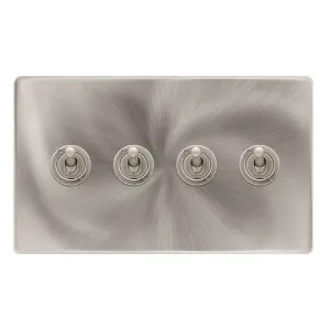 10AX 4 GANG 2 WAY TOGGLE SWITCH - BRUSHED STEEL