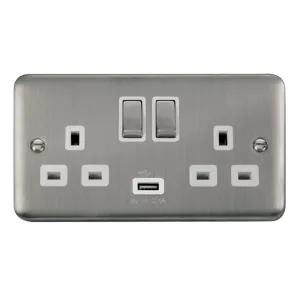 13A Ingot 2 Gang Switched Sockets With 2.1A USB Ou