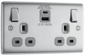 NEXUS METAL BRUSHED STEEL DOUBLE SWITCHED 13A POWE