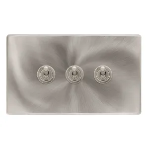10AX 3 GANG 2 WAY TOGGLE SWITCH - BRUSHED STEEL