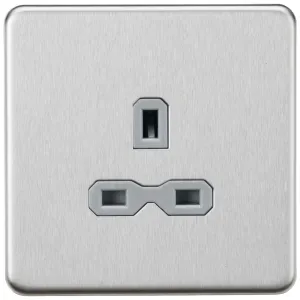 13A 1G Unswitched Socket - Brushed Chrome with Gre