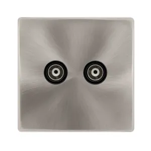 TWIN ISOLATED COAXIAL OUTLET - BRUSHED STEEL COVER