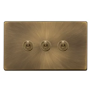 10AX 3 GANG 2 WAY TOGGLE SWITCH - ANTIQUE BRASS