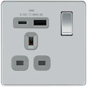 SCREWLESS FLAT PLATE POLISHED CHROME GREY SINGLE S