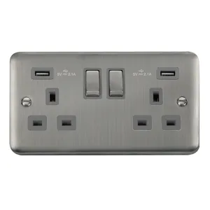 13A Ingot 2 Gang Switched Socket Outlet With Twin