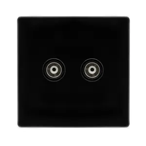 TWIN ISOLATED COAXIAL OUTLET -  METAL BLACK COVER