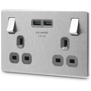 SCREWLESS FLATPLATE BRUSHED STEEL DOUBLE SWITCHED
