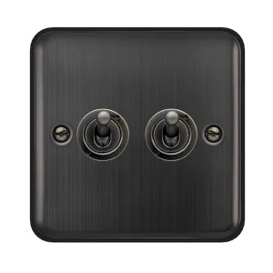 10AX 2 GANG 2 WAY TOGGLE PLATE SWITCH - MATT BRONZ