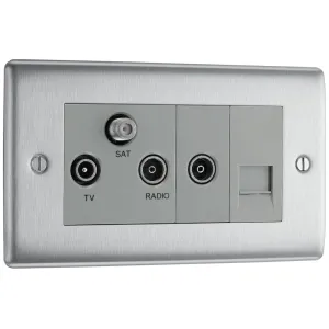 NEXUS METAL BRUSHED STEEL DOUBLE TRIPLEX SOCKET FO