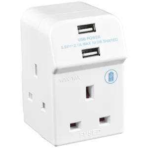 3 SOCKET 13 AMP FUSED MULTISOCKET ADAPTOR + 2 X US