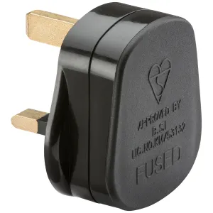 13A Plug Top with 13A fuse - Black (Screw Cord Gri