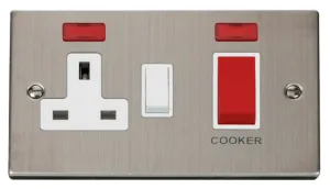 Cooker Control Unit, c/w 13A Socket & Neon, White Insert Victorian