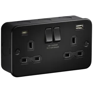 Metalclad 13A 2G SP Switched Socket with Dual USB