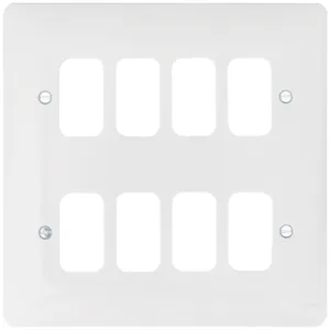 8 Gang White Moulded Grid Plate
