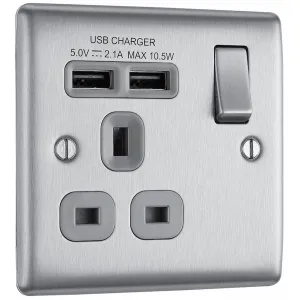 NEXUS METAL BRUSHED STEEL SINGLE SWITCHED 13A POWE