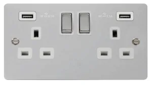 13A Ingot 2 Gang Switched Socket With Twin 2.1A US