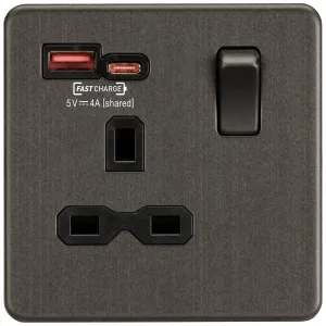 13A 1G SP Switched Socket with Dual USB A+C 12V DC