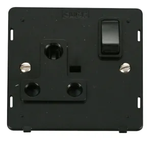 1 Gang 15A Round Pin Switched Socket Insert - Blac