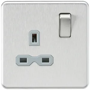 13A 1G DP Switched Socket - Brushed Chrome with Gr