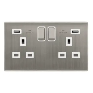 13A INGOT 2 GANG SWITCHED SOCKET WITH 2.1A USB OUT