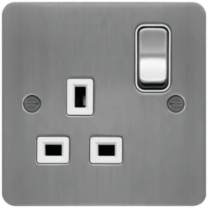 1G DP SWITCHED SOCKET BRUSH STEEL WHITE