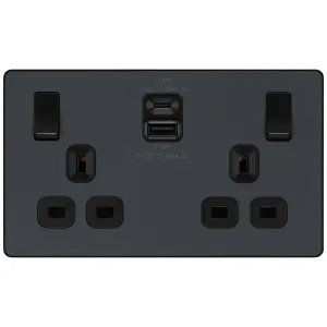 EVOLVE MATT GREY DOUBLE SWITCHED 13A POWER SOCKET