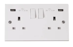 13A 2 Gang Switched Socket With Twin 2.1A USB Outl