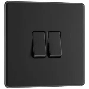 SCREWLESS FLATPLATE MATT BLACK DOUBLE SWITCH, 20A