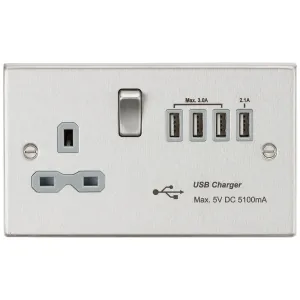 13A Switched Socket with Quad USB-A (5V DC 5.1A sh