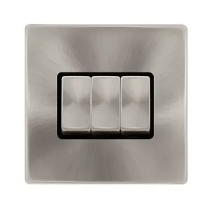 10AX INGOT 3 GANG 2 WAY SWITCH - BRUSHED STEEL COV