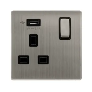 13A INGOT 1 GANG SWITCHED SOCKET WITH 2.1A USB OUT