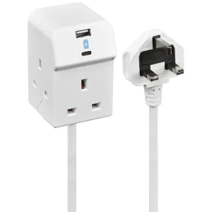 3 SKT 2M 13A USB COMPACT EXTENSION LEAD WHITE