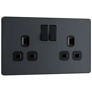 EVOLVE MATT GREY (BLACK) DOUBLE SWITCHED 13A POWER