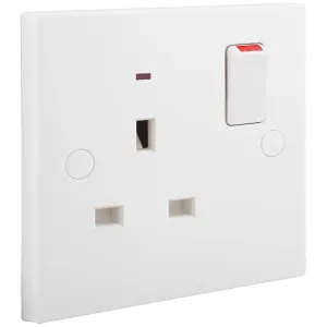 WHITE MOULDED SQUARE EDGE SINGLE SWITCHED 13A POWE