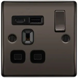 NEXUS METAL BLACK NICKEL SINGLE SWITCHED 13A POWER