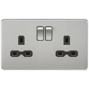 13A 2G DP Switched Socket with Twin Earths - Brush