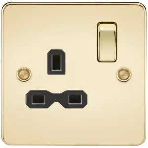 13A 1G DP Switched Socket - Polished Brass with Bl