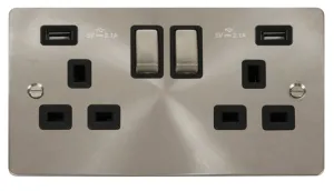 13A Ingot 2 Gang Switched Socket With Twin 2.1A US