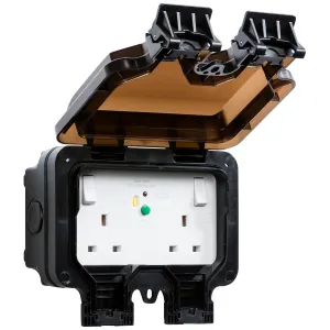 IP66 13A 2G DP RCD Switched Socket - Type A (30mA)