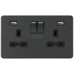 13A 2G SP Switched Socket with Dual USB A+A (5V DC