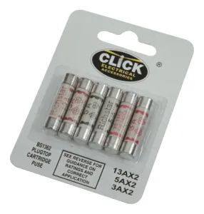 Card Of 6 X Assorted Fuses (2 X 13A, 2 X 5A & 2 X