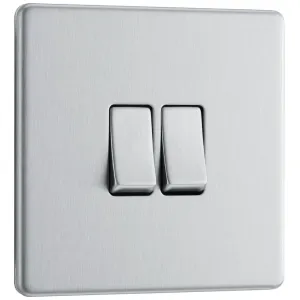 SCREWLESS FLATPLATE BRUSHED STEEL DOUBLE SWITCH, 2
