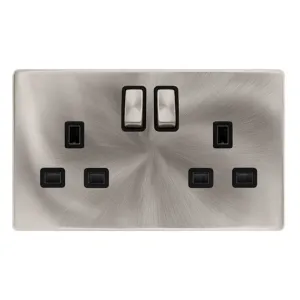 13A INGOT 2 GANG DP SWITCHED SOCKET - BRUSHED STEE
