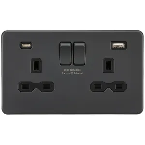 13A 2G SP Switched Socket with Dual USB A+C (5V DC