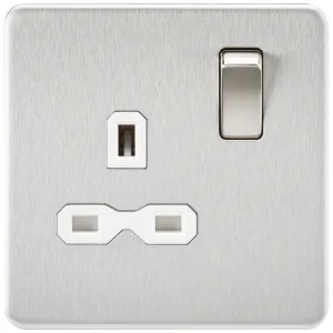 13A 1G DP Switched Socket - Brushed Chrome with Wh