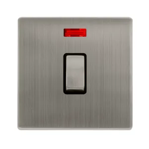 20A INGOT DOUBLE POLE SWITCH WITH NEON - STAINLESS